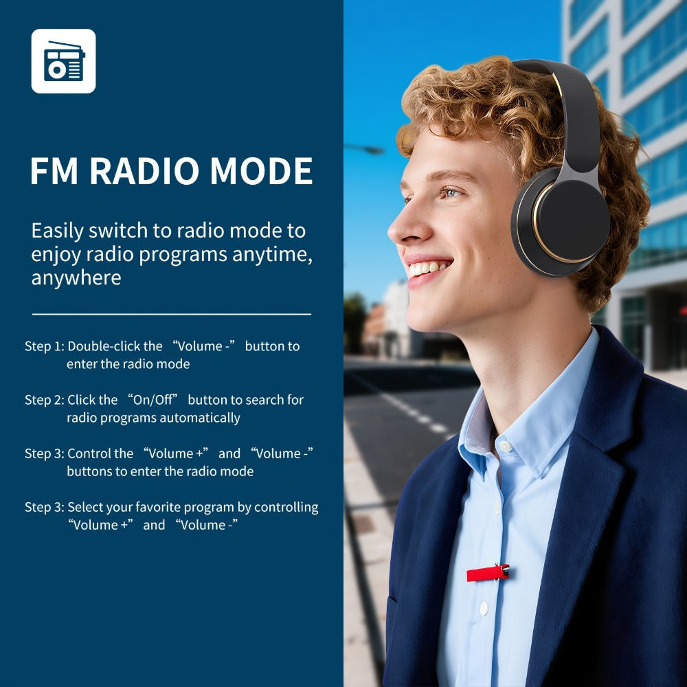 Foldable Over-Ear Wireless Headphones with FM Radio, TF Card Play & 3.5mm AUX, Built-In Mic, Soft Earpads, Portable Headset for Travel Home Office Cellphone PC, Gift for Men Women