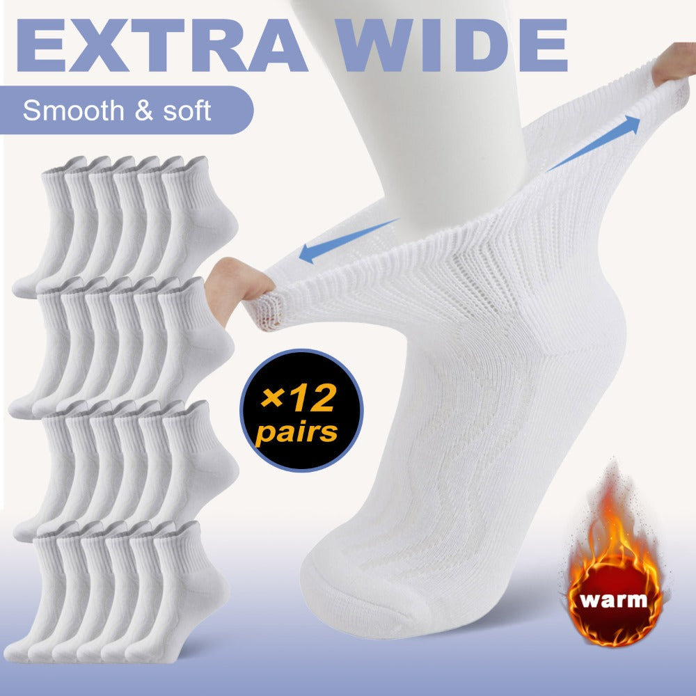 12-Pair Extra-Wide Ankle Sock Set in Black or Black-and-White with US 9-11 and 10-13 Sizes