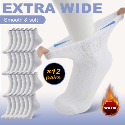 12-Pair Extra-Wide Ankle Sock Set in Black or Black-and-White with US 9-11 and 10-13 Sizes