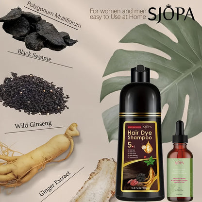 Hair Color Shampoo 5-in-1 Instant Gray Coverage Color Dyeing Conditioner 16.9oz – SJOPA No Ammonia Safe Natural Formula 12 Shades Unisex Men Women