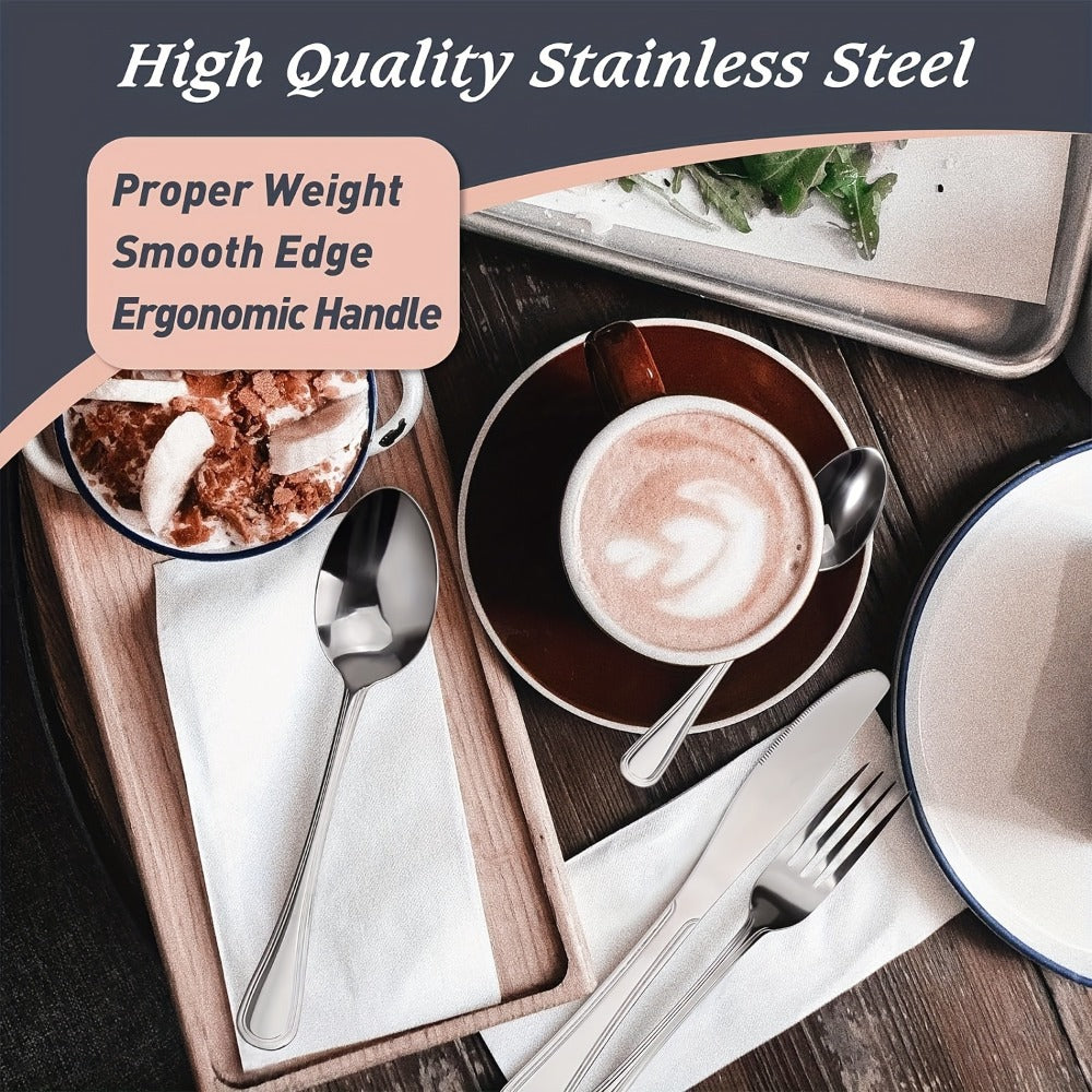 Stainless Steel Flatware Cutlery Set – Mirror Polished, Dishwasher Safe, Silver & Black Options, Service for 4 / 8 / 12 – Kitchen Utensil Set for Home, Restaurant & Wedding Gift