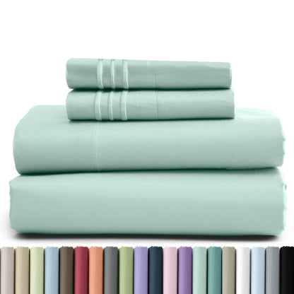 Bed Sheet Set Brushed Microfiber in 3- or 4-Piece Configuration with 16-Inch Pocket and Twenty-Four Colors