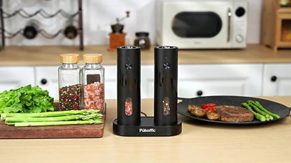 Electric Pepper Grinder Set USB-C Rechargeable with LED Light Ceramic Core Adjustable for Grilling, Camping and Outdoor Meals