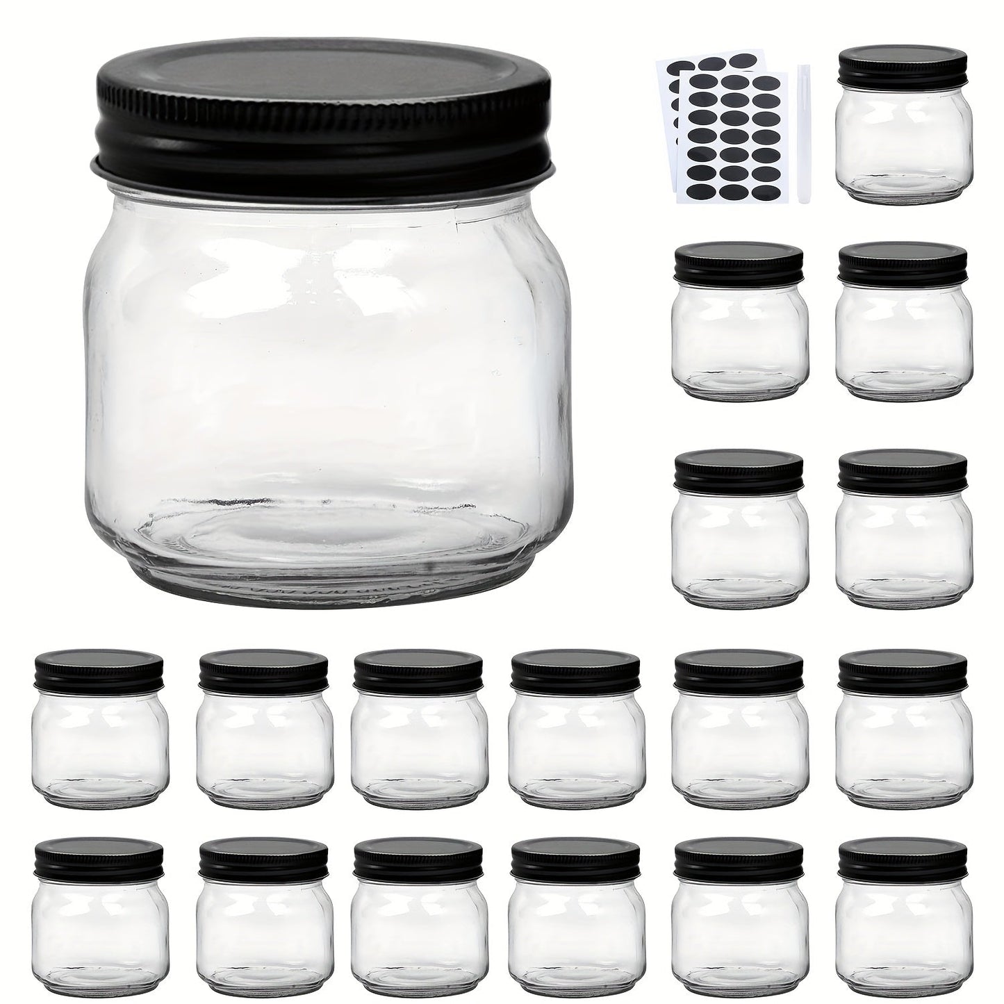 8 oz Glass Mason-Style Storage Jar Multipacks with 9, 18, 27 or 36 Jars and Four Lid Configurations