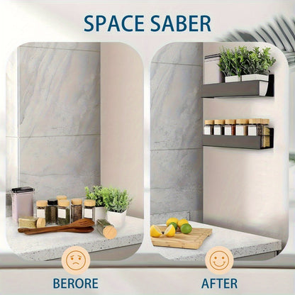 Magnetic Storage Box Organizer for Refrigerator, Washing Machine & Coffee Machine – Strong Magnetic Adsorption No-Drill Spice Rack & Kitchen Organizer, Stylish Household Storage (Black/White, 2/4pcs)