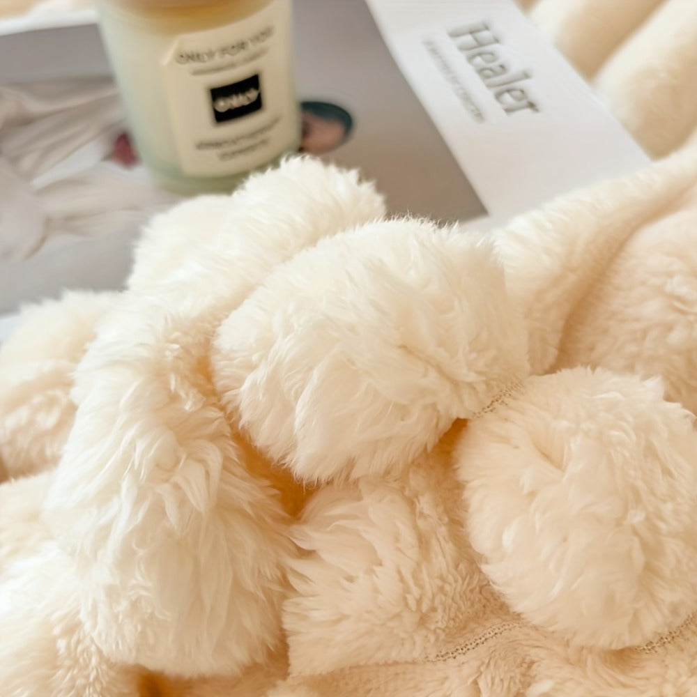 Plush Faux Fur Blanket – Imitation Rabbit Fur 300-350gsm Knit Throw for Sofa, Bed & Travel, All Season, 3 Colors, 2 Sizes