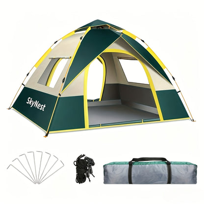 Camping Tent Instant Pop-Up with Dual Doors, Mesh Windows and Green or Beige Size Options for Outdoor Camp Setup