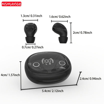 Invisible Sleep Earbuds Bluetooth 5.4 Mini Ultra Compact True Wireless – Noise Cancelling Hi-Fi All Day Wear Touch Control USB-C for Running Sleeping Compatible with All Phones