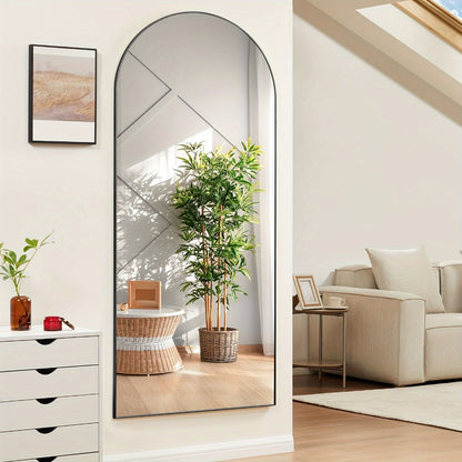 Full Length Floor Mirror with Stand – Arched & Rectangular Full Body Mirror, Aluminum Alloy Frame, Shatter-Proof Nano Glass, Bedroom Living Room Cloakroom Wall Leaning Mirror
