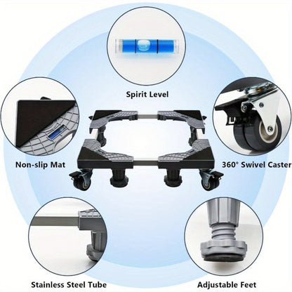 Adjustable Appliance Base Stand in Gray with Four Locking Swivel Wheels, Four Feet and 45.5–70 cm Range