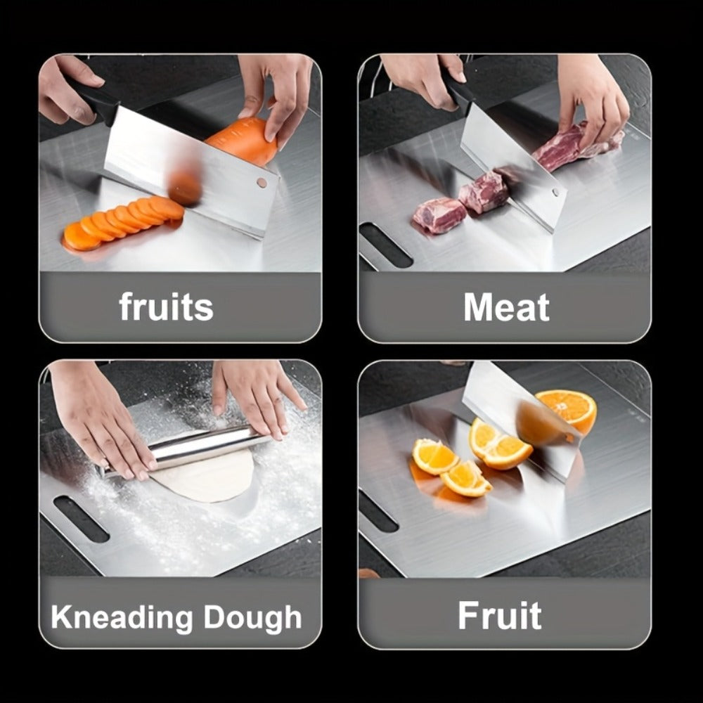 Cutting Board Three-Piece Stainless Steel Set with Rounded Corners, Carry Handles and Three Sizes
