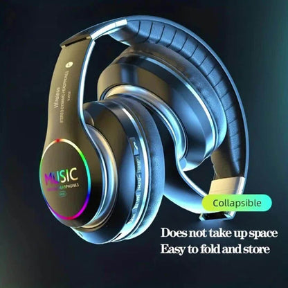 Wireless Headphones Deep Bass Foldable Built-in Mic 3.5mm Wired Stereo Sound Type-C for Bedside Audio, Alarms and Room Entertainment