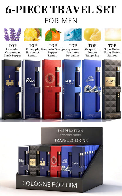 Eau de Toilette Six-Piece Men’s Fragrance Spray Set with 35ml Bottles in Mixed Color Boxes
