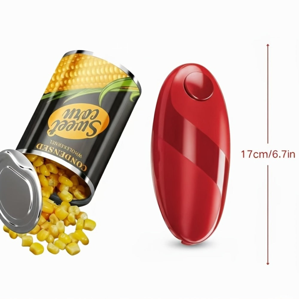 Low-Profile One-Touch Can Opener with Round Start Button in Two Cordless Color Designs, Red or Black