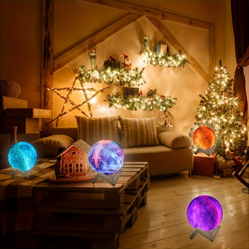 3D Moon LED Night Light, 16-Inch Sphere with 16 Colors, Remote Control, USB Power and Solid Wood Stand for Bedroom Decor