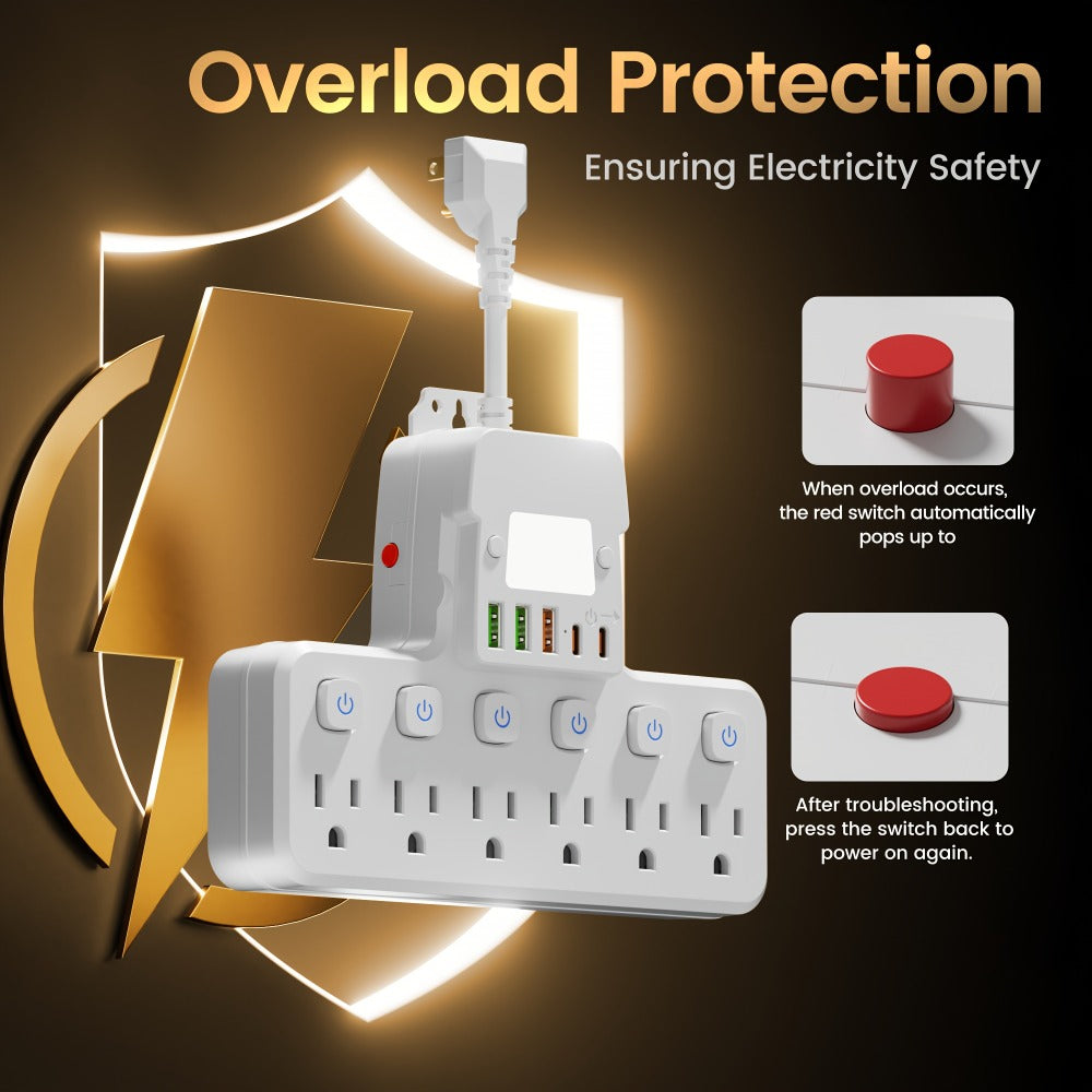 Desktop Power Strip 11-in-1 with 6 AC Outlets 3 USB-A 2 USB-C Ports 6 Individual Switches for an Everyday Personal Care Routine