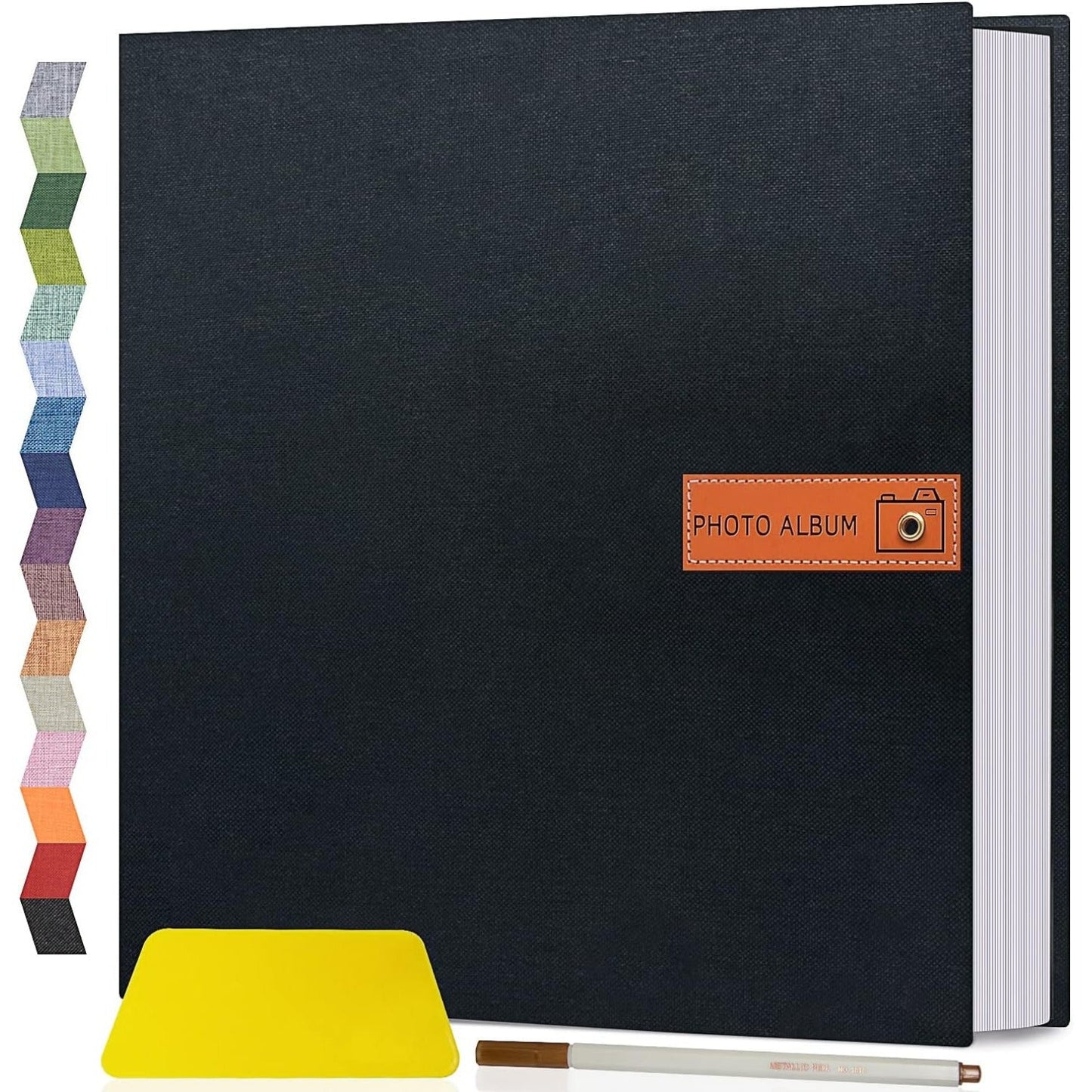 Self-Adhesive Linen Photo Album with 40- or 60-Page Options, Two Cover Sizes, Metal Pen and 12 Colors