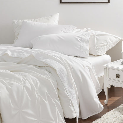Sheet Set, Four-Piece Solid-Color Bedding with Deep-Pocket Fitted Sheet, Flat Sheet and Two Pillowcases