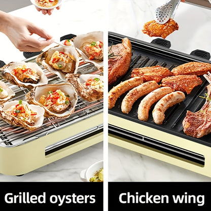 Electric BBQ Grill Indoor, 1500W Smokeless Tabletop Grill with Removable Frying Pan, Waffle Maker & Non-Stick Stainless Steel Plates
