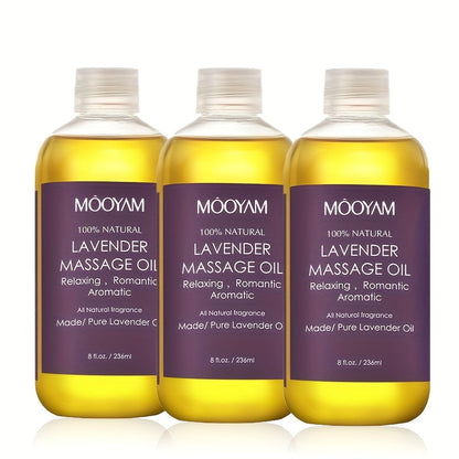 Lavender-Labeled Massage Oil in One or Three 236 ml Bottles with Pour Caps for Body-Care Routines