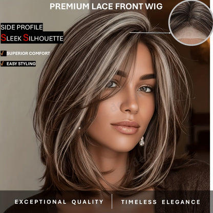 U Part Lace Front Bob Wig 4x1 Glueless Rose Net Cap Middle Part Natural Hairline Synthetic Wig for Women 14 Inch Brown Highlights Milky White Black Pink