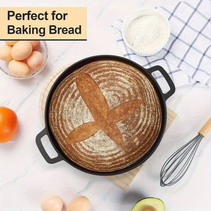 5QT Pre-Seasoned-Labeled Cast Iron Dutch Oven with Reversible 2QT Skillet Lid and Dual Loop Handles