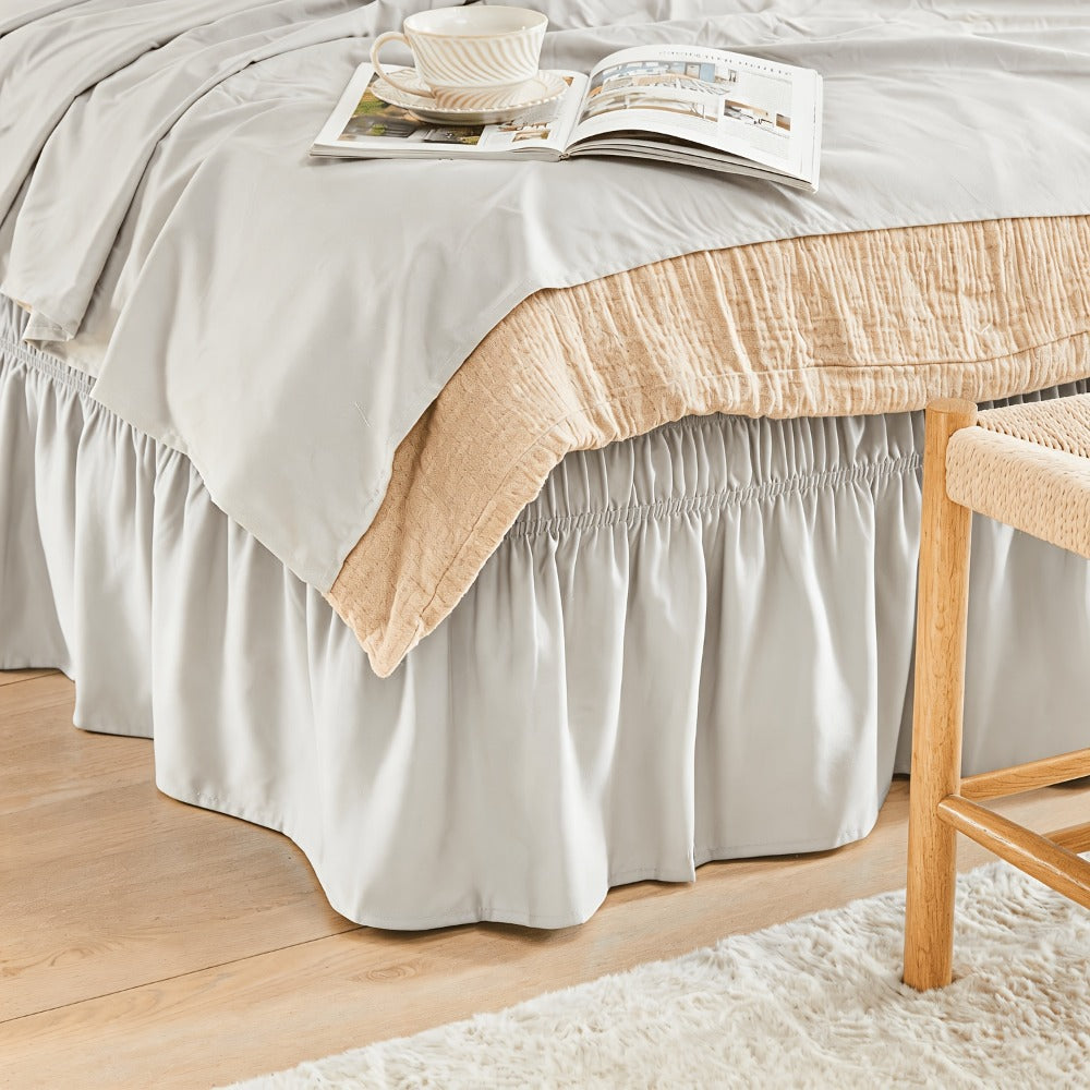 Bed Skirt Elastic Wrap Around Ruffle - 15 Inch Drop Microfiber Dust Ruffle, Adjustable No-Lift Fit, Fade Resistant Machine Washable, Hotel Quality Bedskirt for Twin Full Queen King, 30 Colors