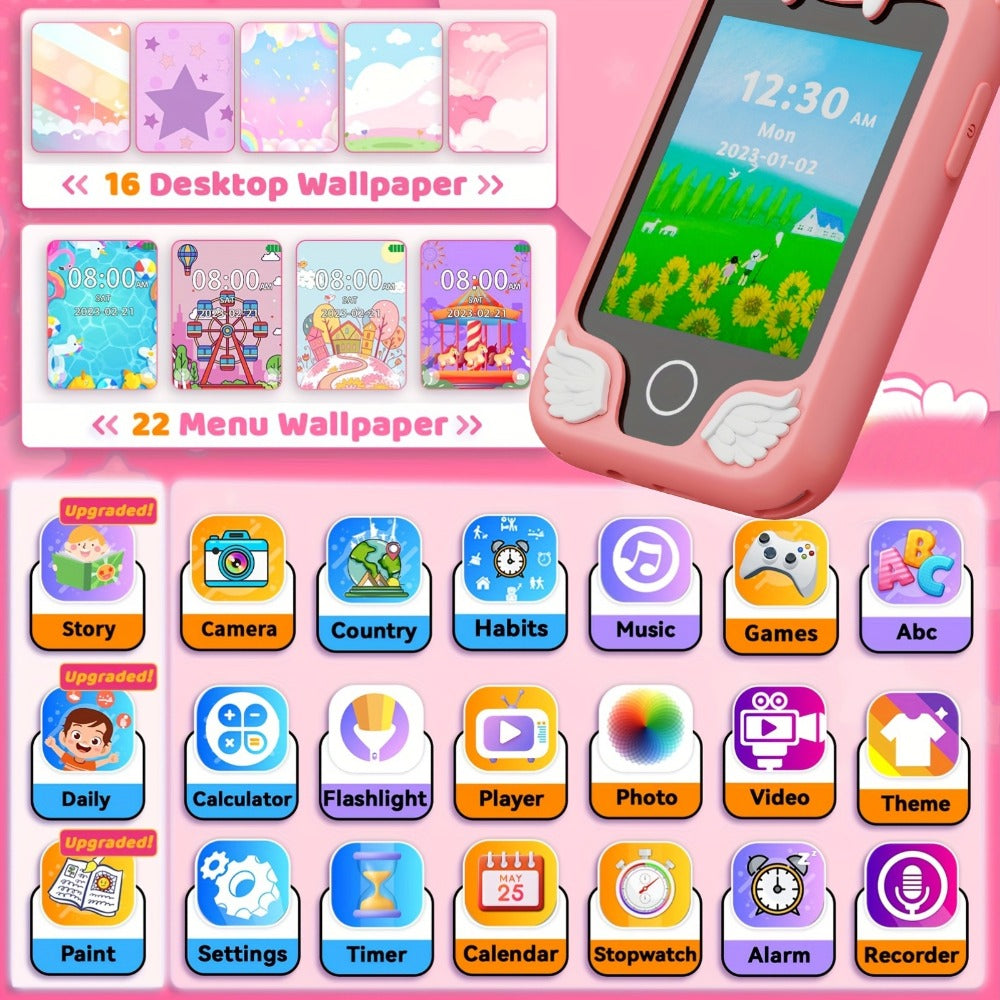 Unicorn Toy Phone in Pink or Purple with Dual Cameras, 25-Game Source Label and 8GB SD Card