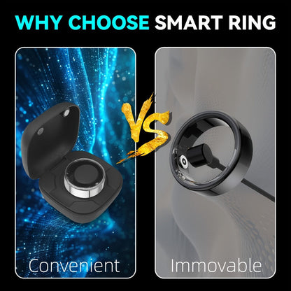 Smart Ring with Charging Case – Bluetooth 6.0 Fitness & Sleep Tracker, Steps, Calories, Remote Camera Control, iOS & Android Compatible, Sizes 7–13, Black Gold Silver