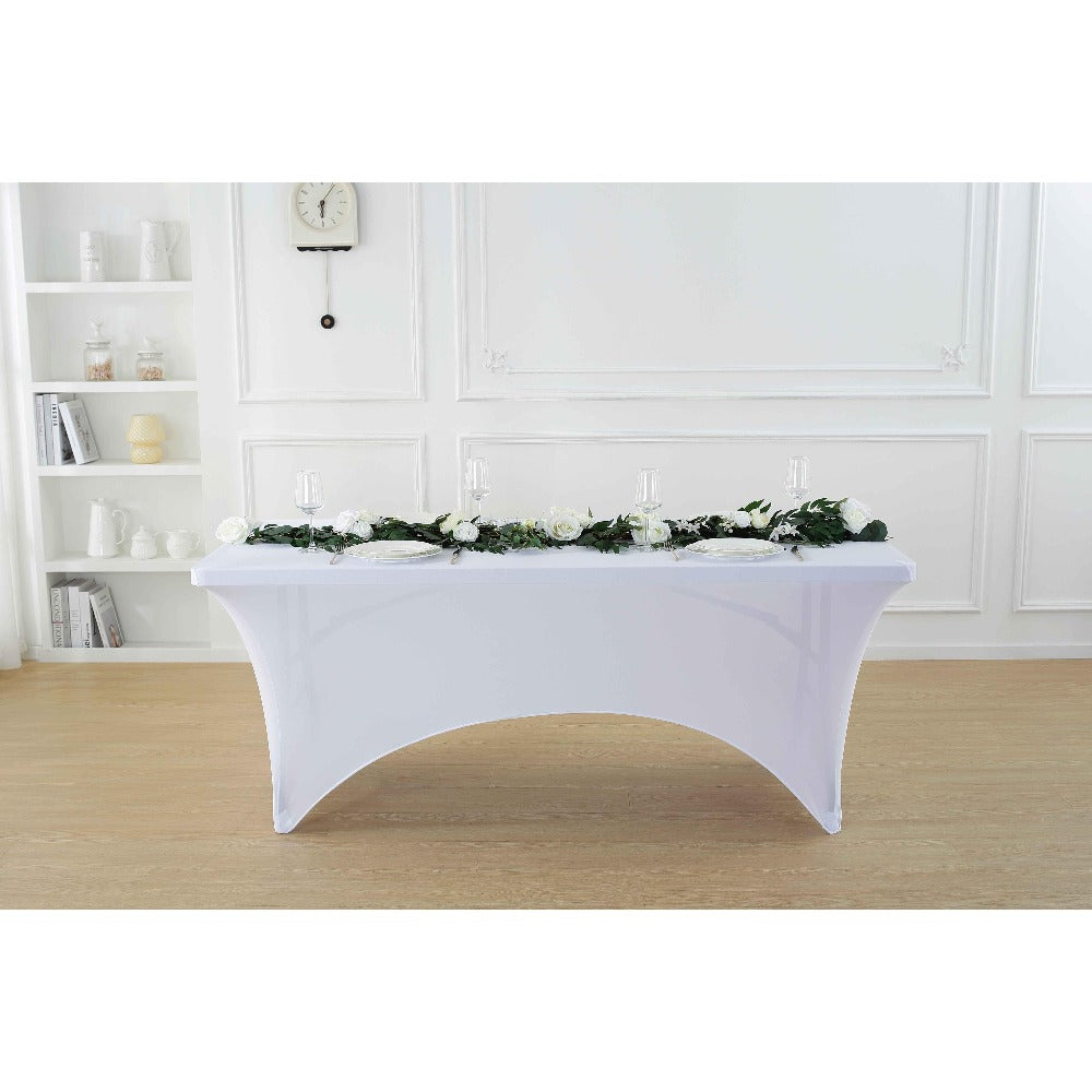 Tablecloth Fitted Stretch Cover Set for 4, 6 or 8-Foot Rectangle Tables in 3 or 5-Piece Packs