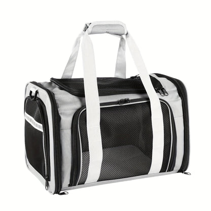 Compact Soft-Sided Pet Carrier with Mesh Panels, Shoulder Strap and Four Pink, Black or Grey Options