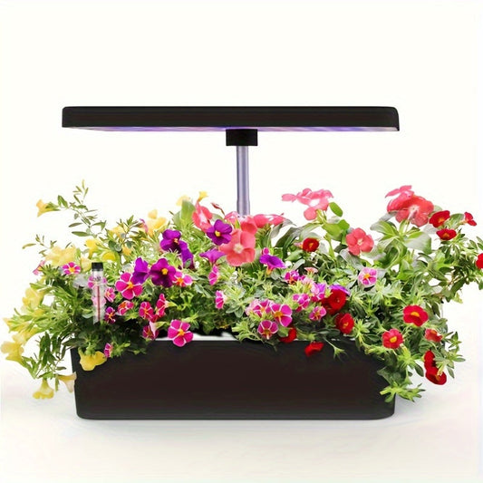Hydroponic Garden Kit 10 Pods Indoor Herb Garden | 24W LED Grow Light Auto Timer 1-Gal Tank Quiet Pump Nutrients | Vegetables Flowers Year-Round Harvest