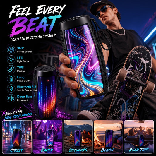Portable Bluetooth Speaker with 5.1 Surround Sound, Stereo Bass Subwoofer, Dynamic RGB Lighting, Hi-Fi Lossless Audio, Long Battery Life, for PC Tablet Smartphone Parties Travel Entertainment