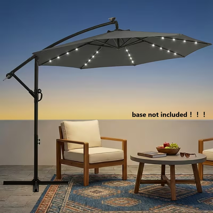 Offset Cantilever Umbrella 10FT Solar LED UPF50+ Easy Tilt Crank