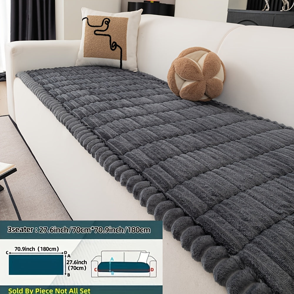 Wavy-Edge Plush Sofa Cushion Cover in Four Colors with Single-, Two-, Three- or Four-Seat Sizes