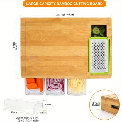 Bamboo Cutting Board Prep Station with Slide-Through Opening, Drawer Positions and Two-Tray Package Option