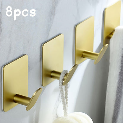 Adhesive Wall Hooks 8-Pack – Stainless Steel No-Drill Towel Hook for Bathroom Kitchen Bedroom Coat Hat Key Holder