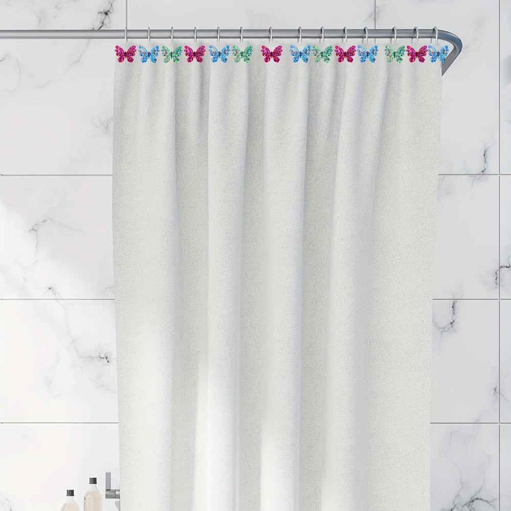 12-Piece Butterfly Shower Curtain Hook Set in Green, Blue or Multicolor Decorative Designs