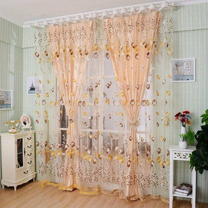 Two-Panel Sheer Tulip Window Curtain Set with Gathered Rod-Pocket Top, 79-Inch Length and Three Colors