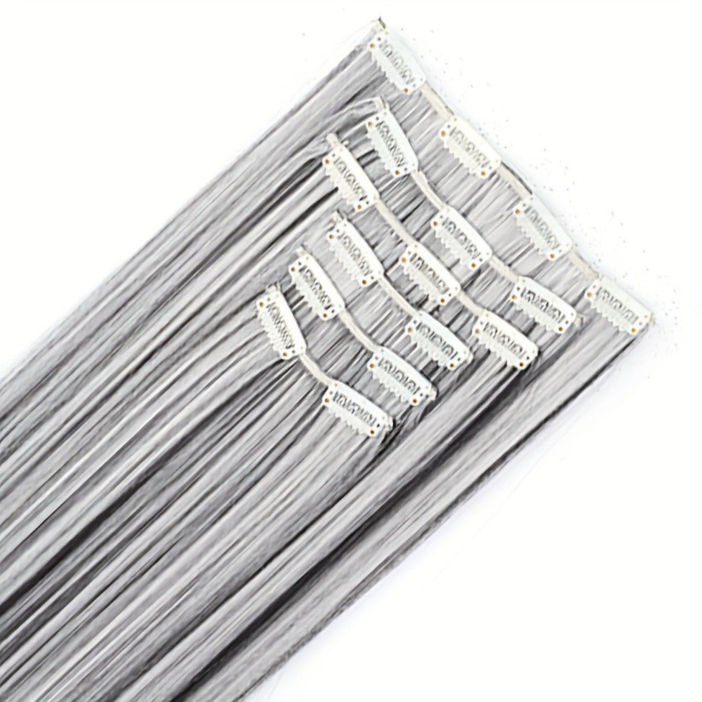 Hair Extensions Straight 24-Inch Synthetic Clip-In Set with Six Wefts in Black or Space Gray