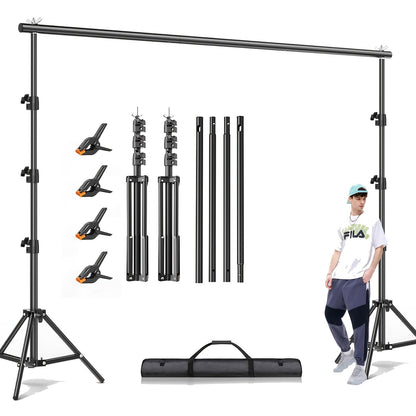 10x10ft Heavy Duty Backdrop Stand Kit - Photography Background Support System with 2 Stands, 4 Crossbars, 4 Clamps & Carry Bag for Photo Studio, Video Shoots, Parties & Events