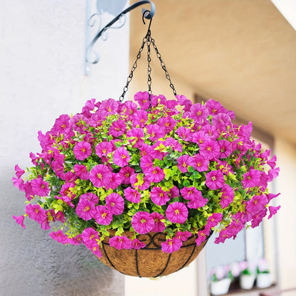 Artificial Flowers Hanging Petunia Arrangement with Included Planter Container and Six Color Options