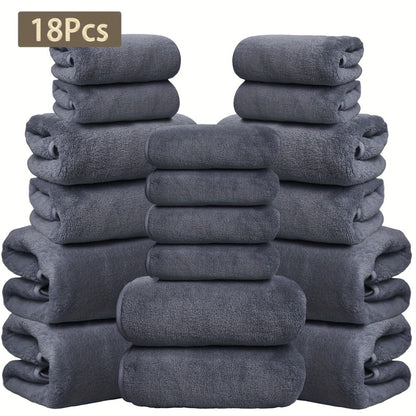 Coral Velvet Bath Towel Set 18pcs – 4 Bath Towels 4 Hand Towels 10 Washcloths Hotel Quality Soft Absorbent