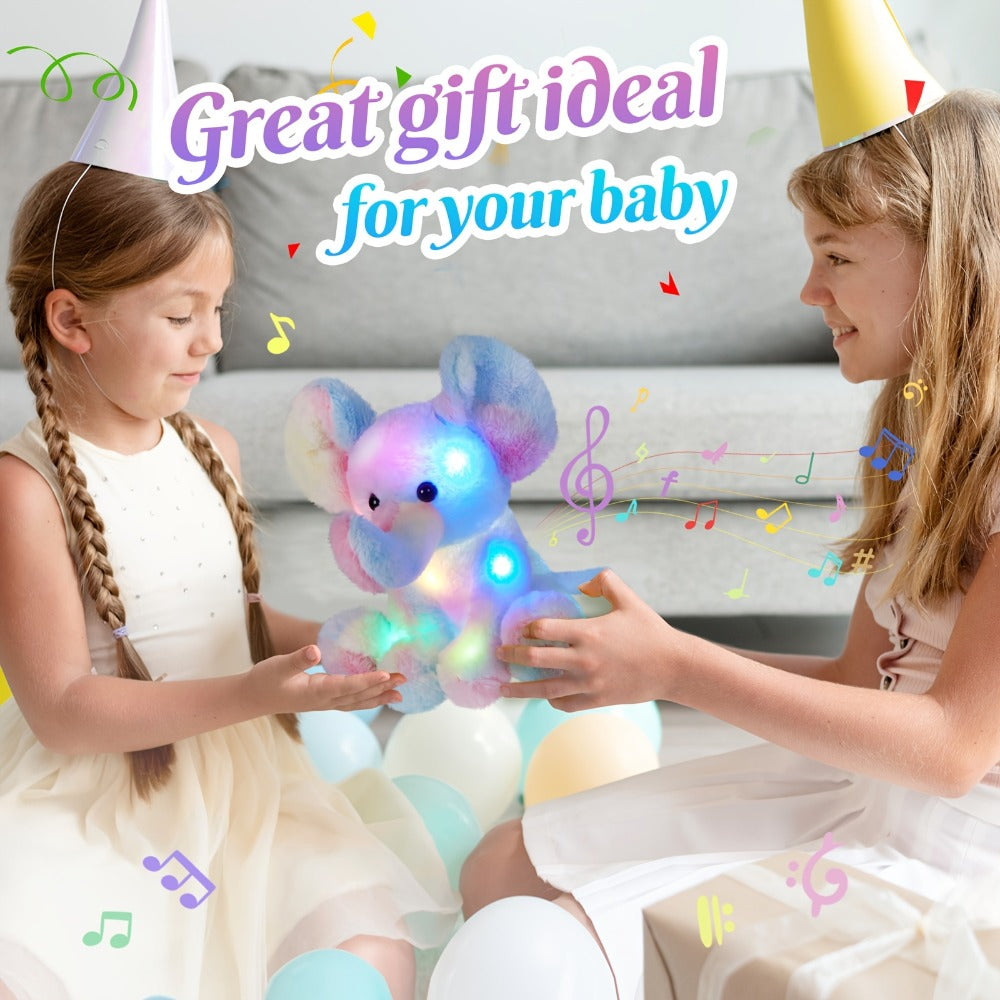 Plush Toy – Rainbow Elephant 12-Inch Light-Up Design with Optional Music for Colorful Room Display