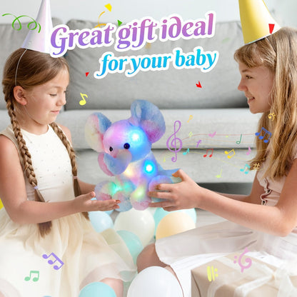 Plush Toy – Rainbow Elephant 12-Inch Light-Up Design with Optional Music for Colorful Room Display