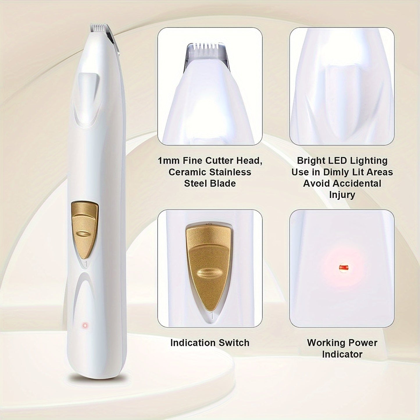 LED Paw Trimmer, Slim USB-Rechargeable Electric Clipper with 1mm Cutter Head for Dogs and Cats