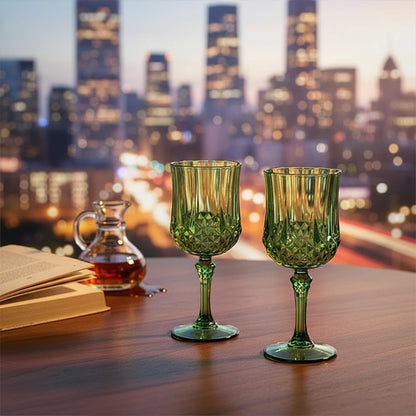 Plastic Champagne Glasses 48 Pack – 7oz Stemmed Crystal Clear Reusable Cups for Wedding, Party, Bridal Shower, Christmas, Halloween, Stackable Shockproof Vintage Stem Glasses, Transparent Green Blue