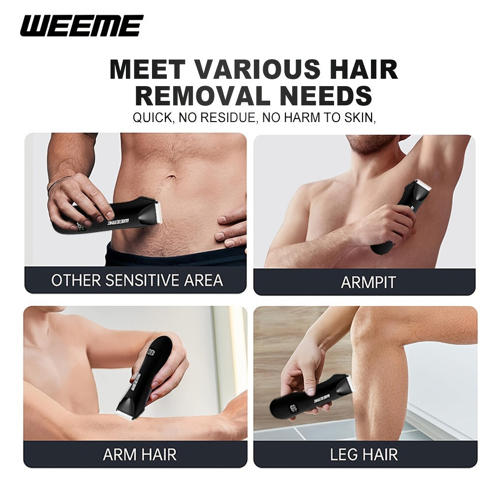 Rechargeable Men's Body Hair Trimmer in Black with LCD Display and LED Light for Chest, Legs and Underarms