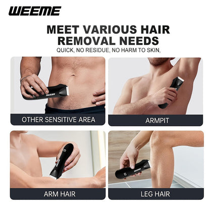 Rechargeable Men's Body Hair Trimmer in Black with LCD Display and LED Light for Chest, Legs and Underarms