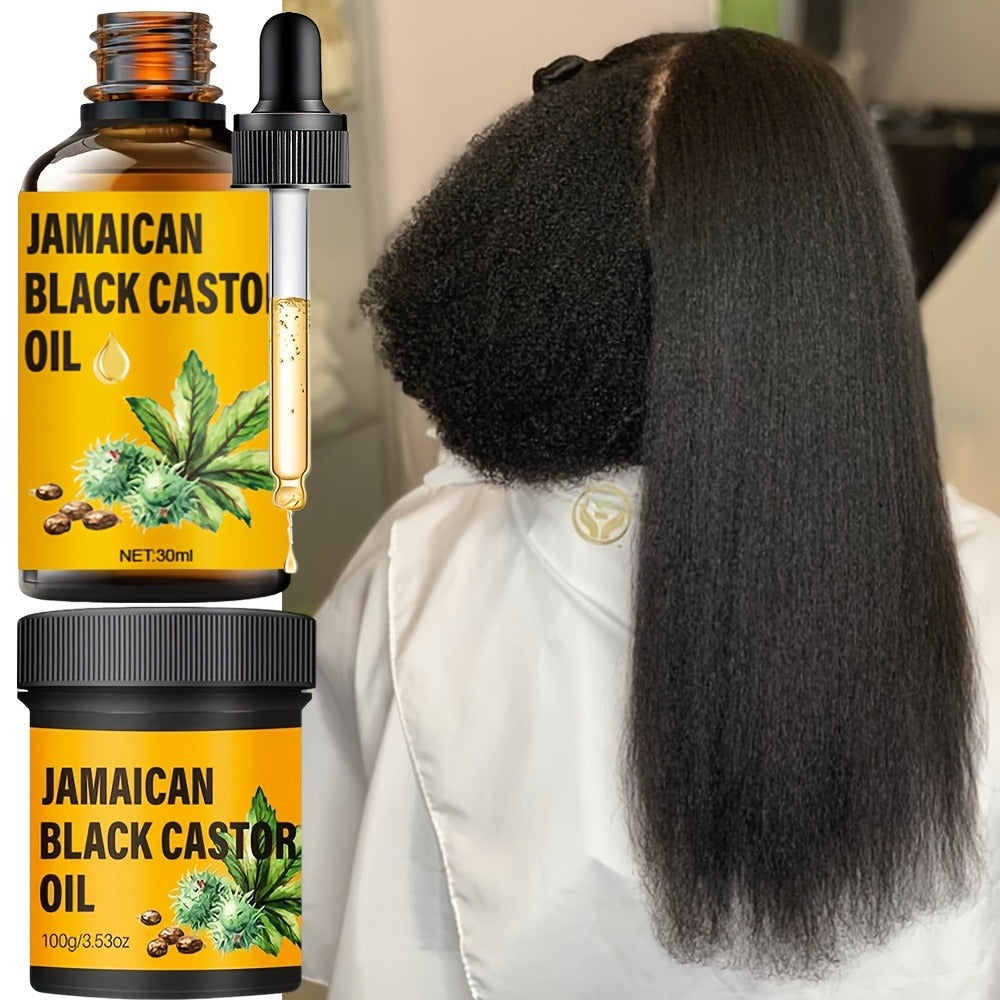 Two-Piece Jamaican Black Castor Oil Hair Care Set with Coordinated Oil and Cream Containers